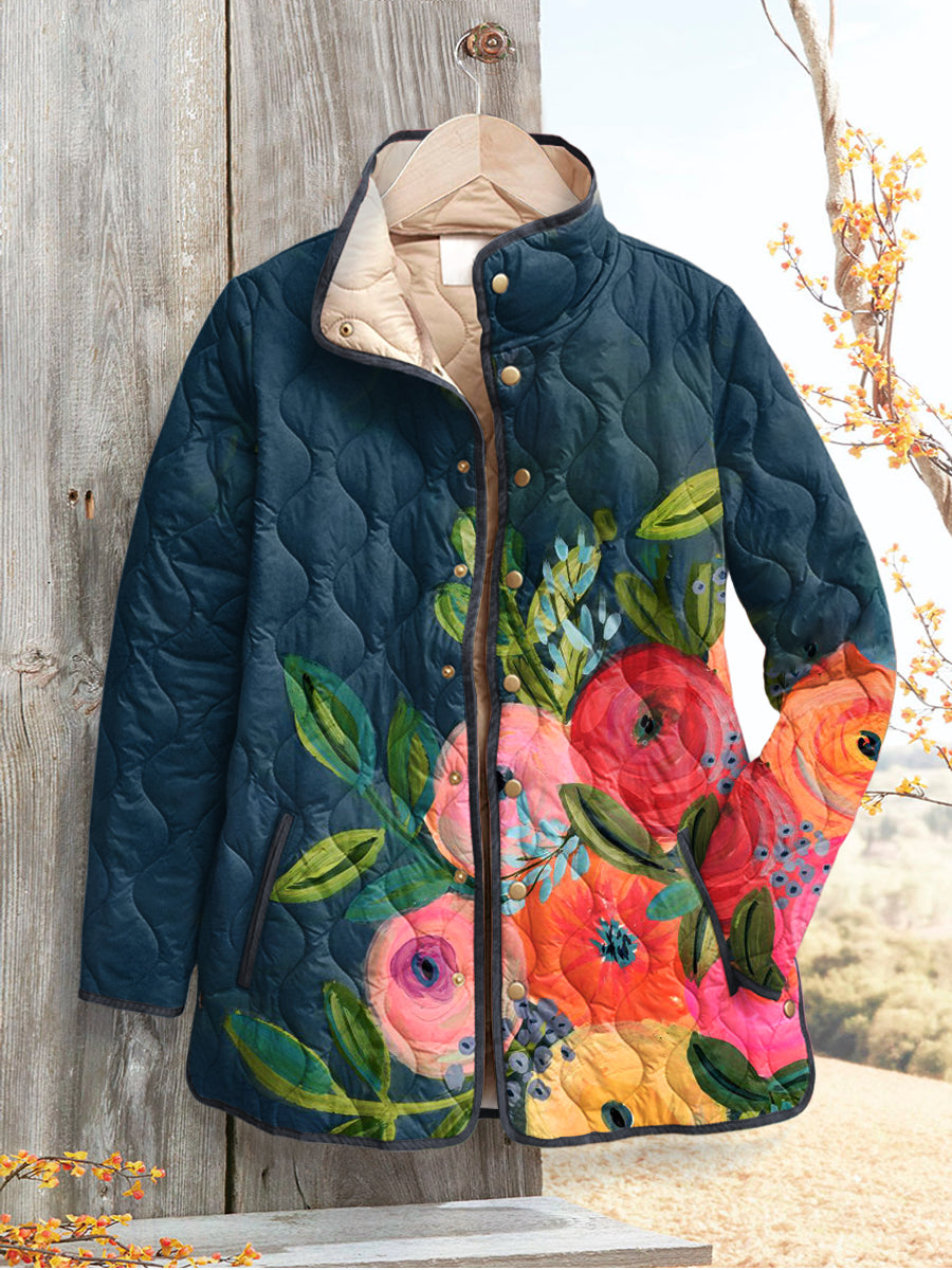 Retro-Blumenmuster-Steppjacke für Damen