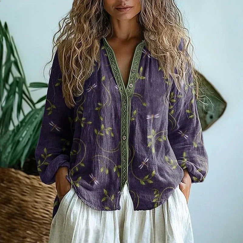 Berta - Vintage-Bluse mit floralem Blätterdesign