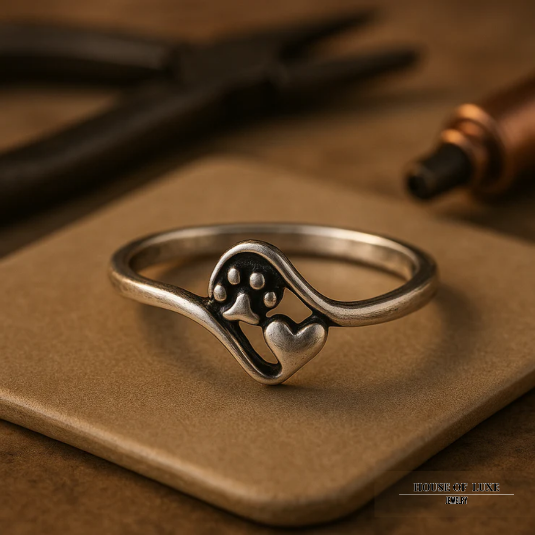 VINTAGE STERLING PFOTEN UND HERZ RING
