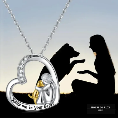 HERZ HUND SILBER HALSKETTE MIT ZIRKONIA