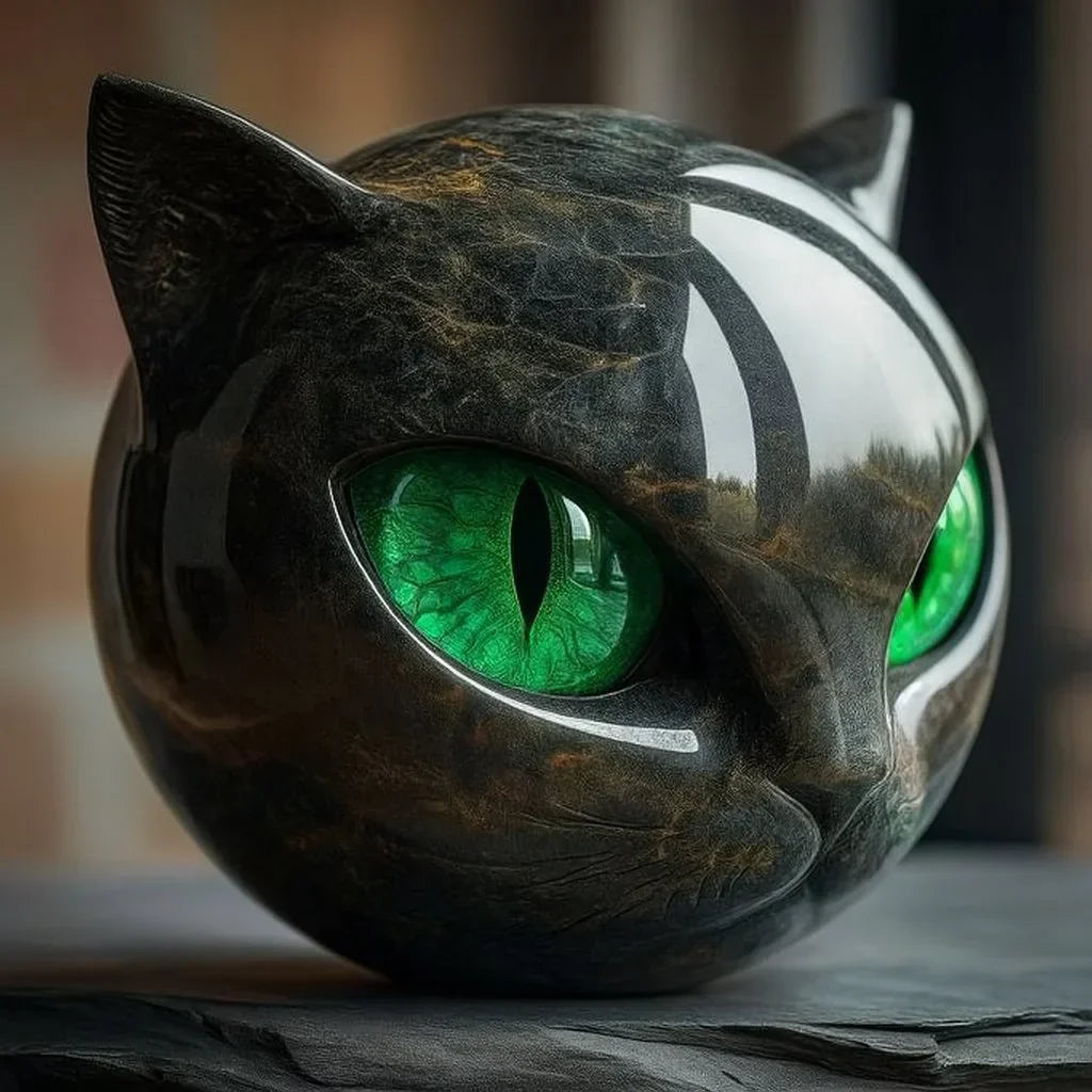 NyxCharm - Mystische Schwarze Katzenkopf-Skulptur