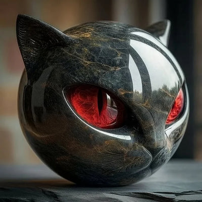 NyxCharm - Mystische Schwarze Katzenkopf-Skulptur