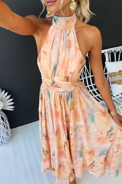 Marissa - Aquarellfarbenes Maxikleid mit offenem Rücken