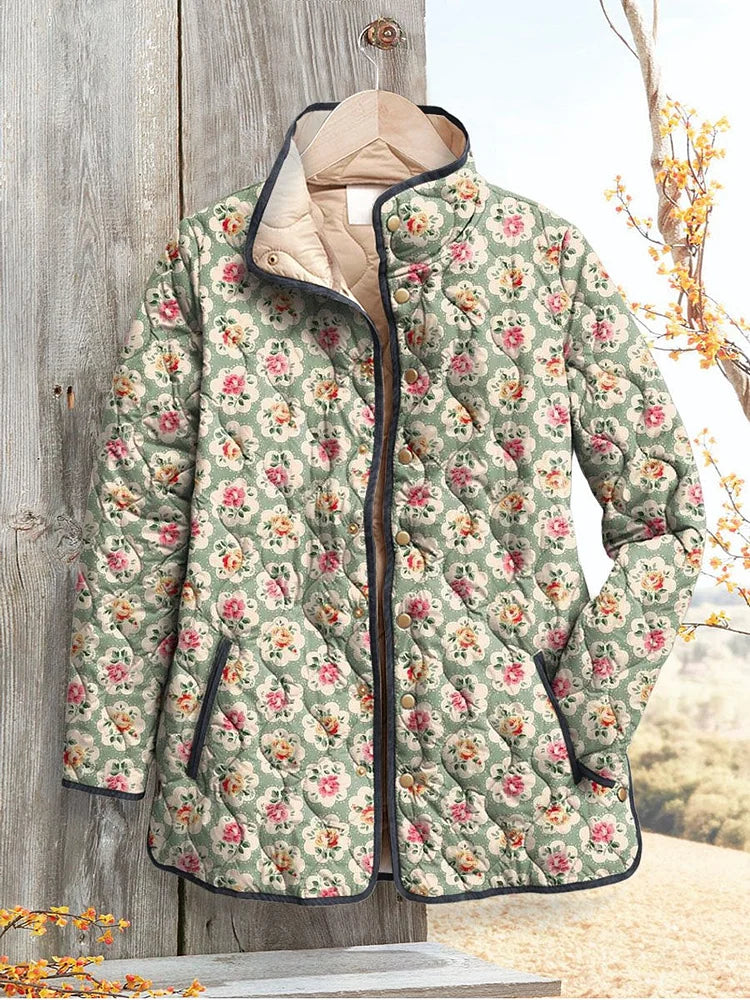 Women's Vintage Charming Jacket Kunstdruck mit Blumen