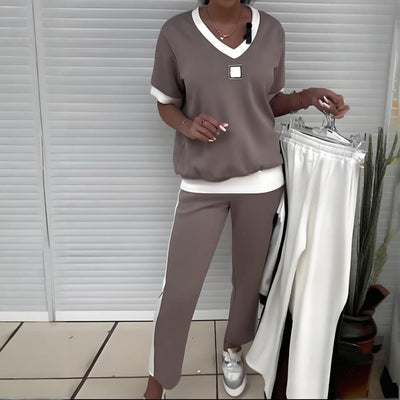 Alissa - Lässiges Set mit V-Ausschnitt-Top und Hose