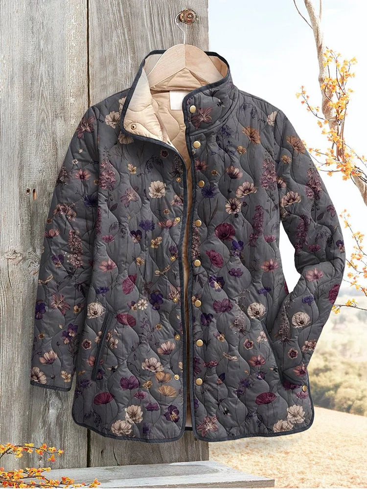 Retro-Blumenmuster-Steppjacke für Damen