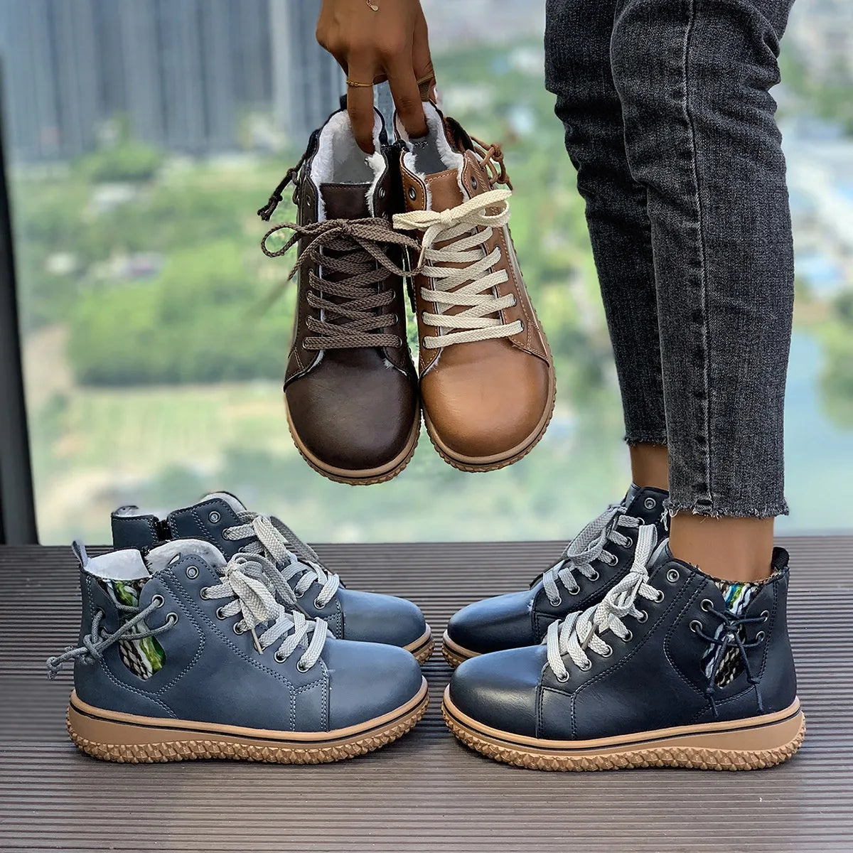 Nadine - Damen Wasserdichte Schnürstiefel im Retro-Stil