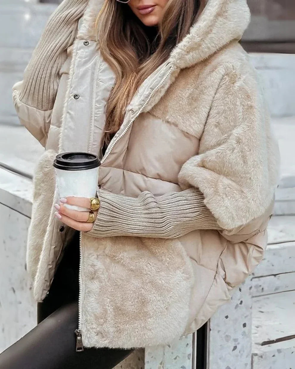 Eliane - Weite Baumwolljacke mit Patchwork-Design für den Winter