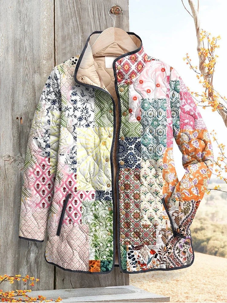 Damenjacke mit Blumenmuster, lässig, gesteppt