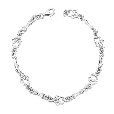 SILBERNER HUND PFOTE UND KNOCHEN CHARMS ARMBAND