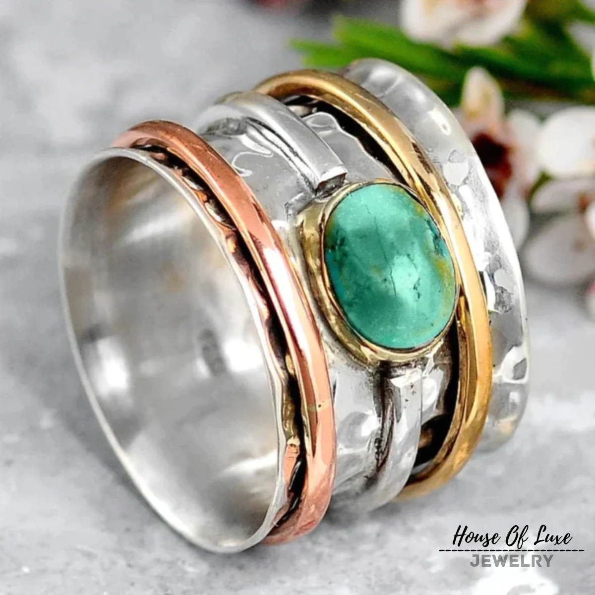 COCO VINTAGE GOLD & SILBER TÜRKIS RING