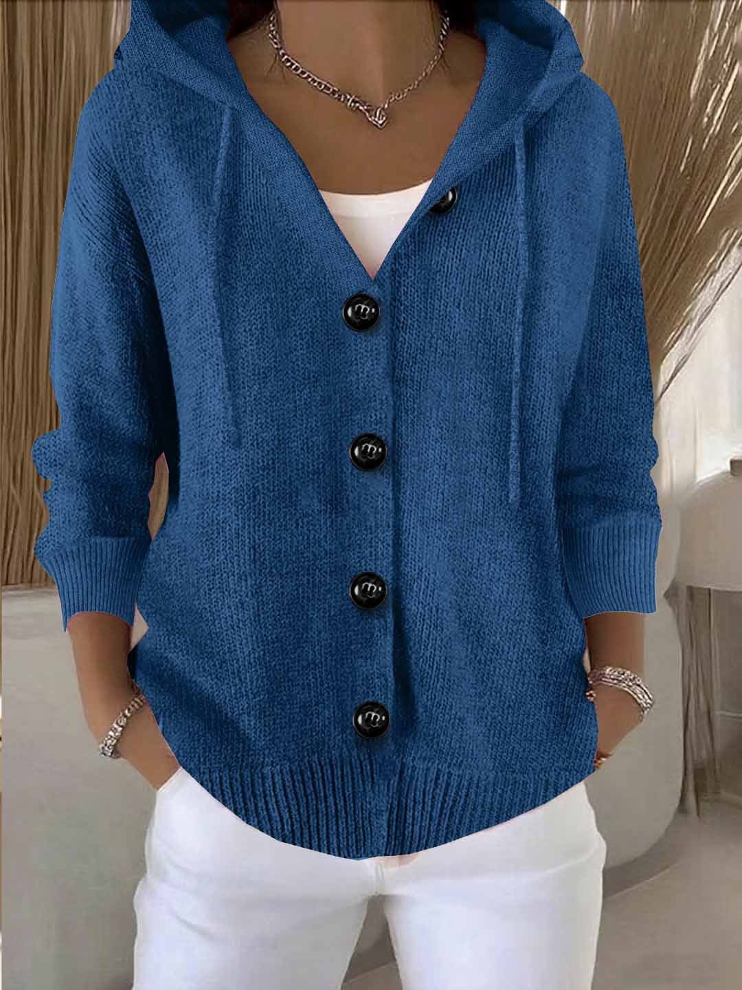 Ingrid - Kapuzen-Strickjacke mit Knöpfen