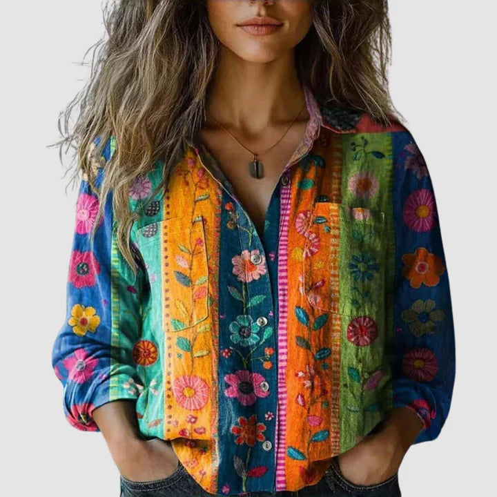 Selene | Retro Bedruckte Bluse