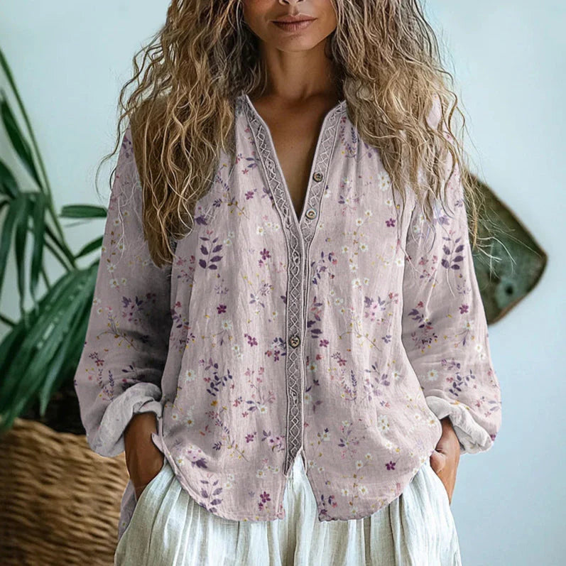 Berta - Vintage-Bluse mit floralem Blätterdesign