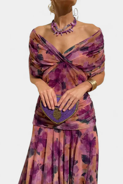 Nina - Romantisches langes Blumenmuster-Kleid