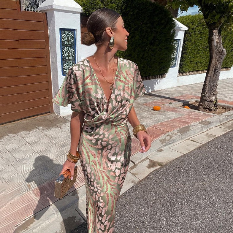 Roxane™ | Gedrehter V-Ausschnitt langes Kleid