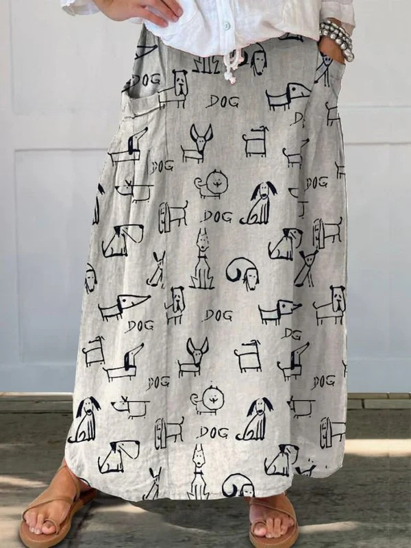 Niedlicher Hund Kunstdruck Leinentaschenrock für Frauen