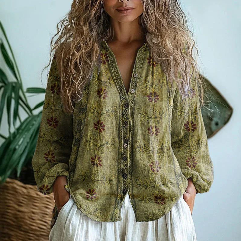 Berta - Vintage-Bluse mit floralem Blätterdesign
