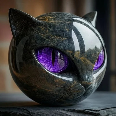 NyxCharm - Mystische Schwarze Katzenkopf-Skulptur