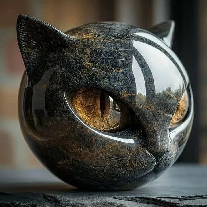 NyxCharm - Mystische Schwarze Katzenkopf-Skulptur