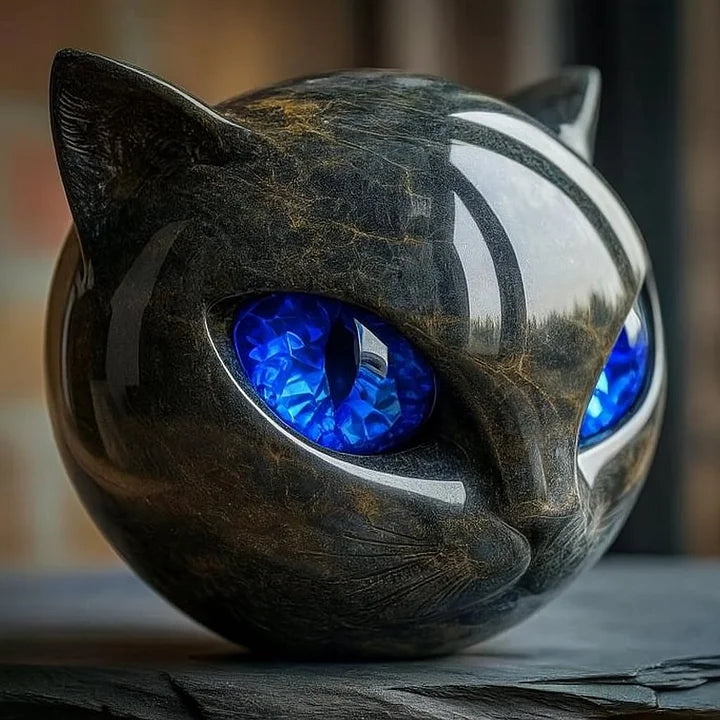 NyxCharm - Mystische Schwarze Katzenkopf-Skulptur